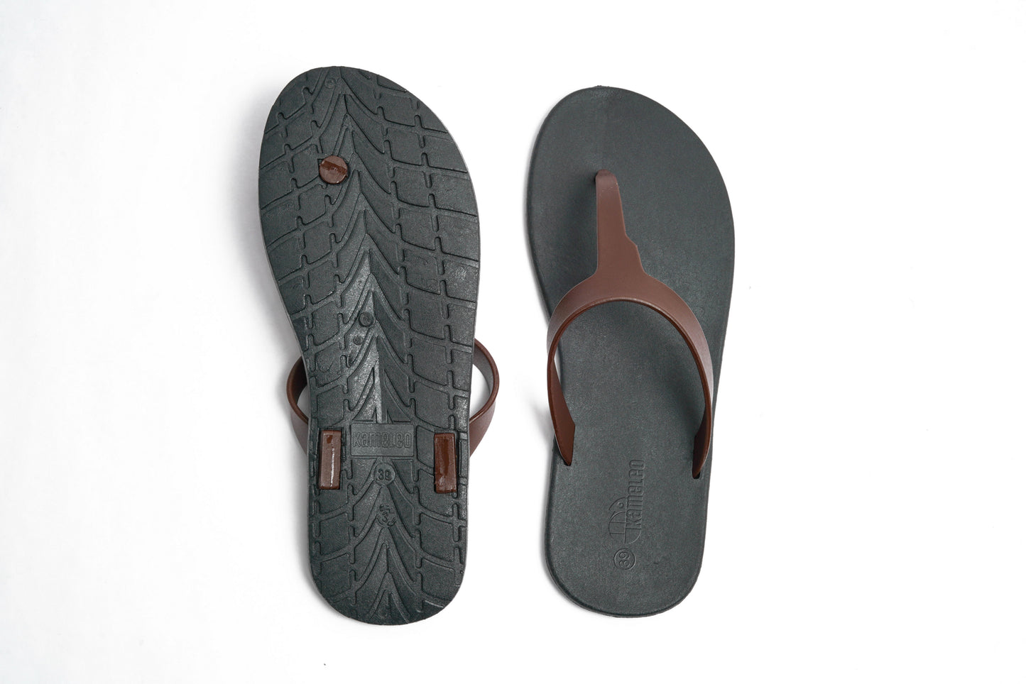 Thongs Black Sole Brown Strap