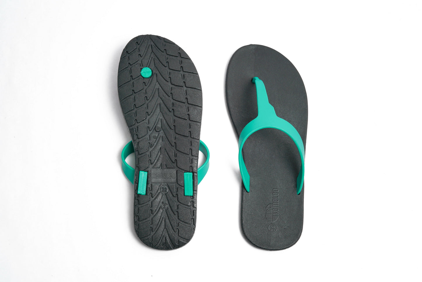 Thongs Black Sole Green Strap