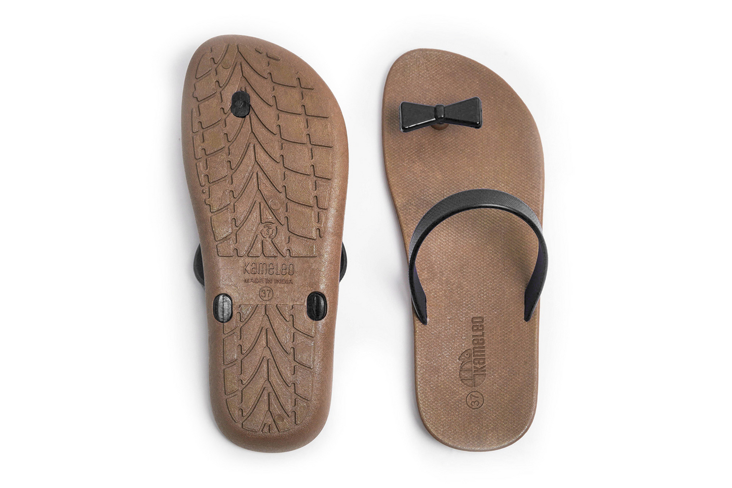Poppi Bow Brown Sole Black Strap