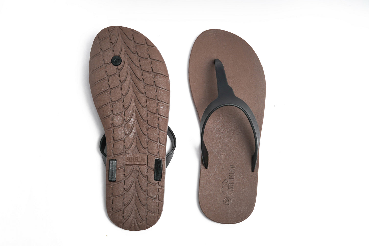 Thongs Brown Sole Black Strap