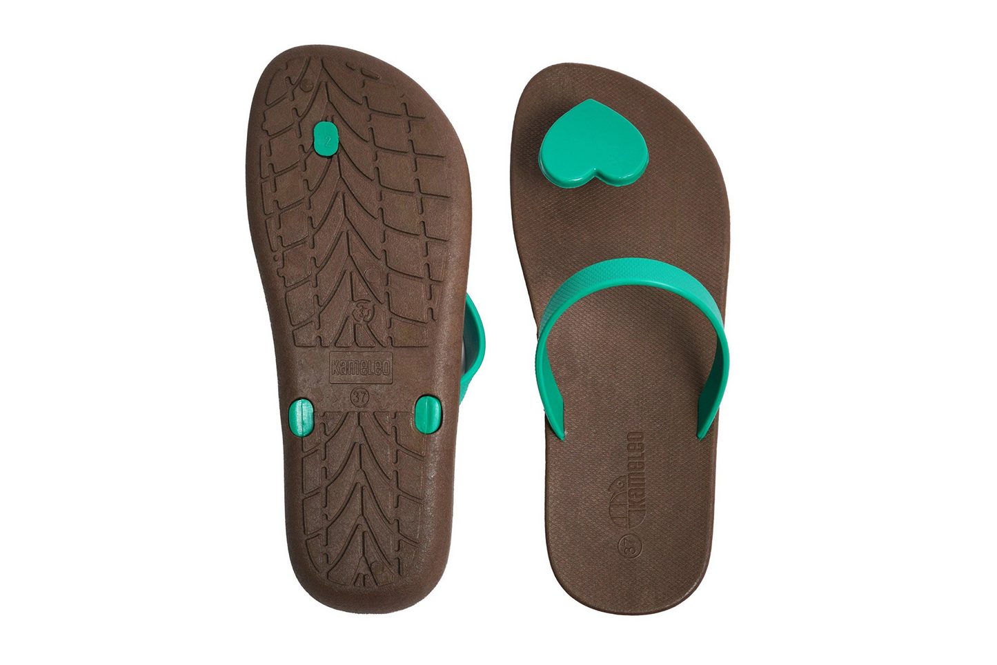 Poppi Heart Brown Sole Green Strap