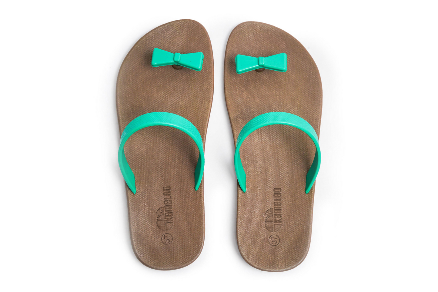 Poppi Bow Brown Sole Green Strap