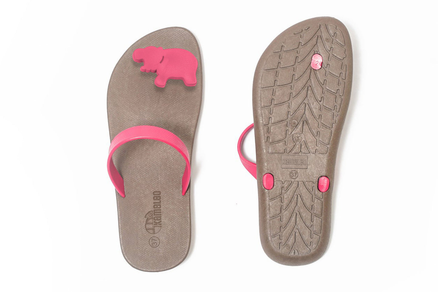 Poppi Hippo Brown Sole Pink Strap