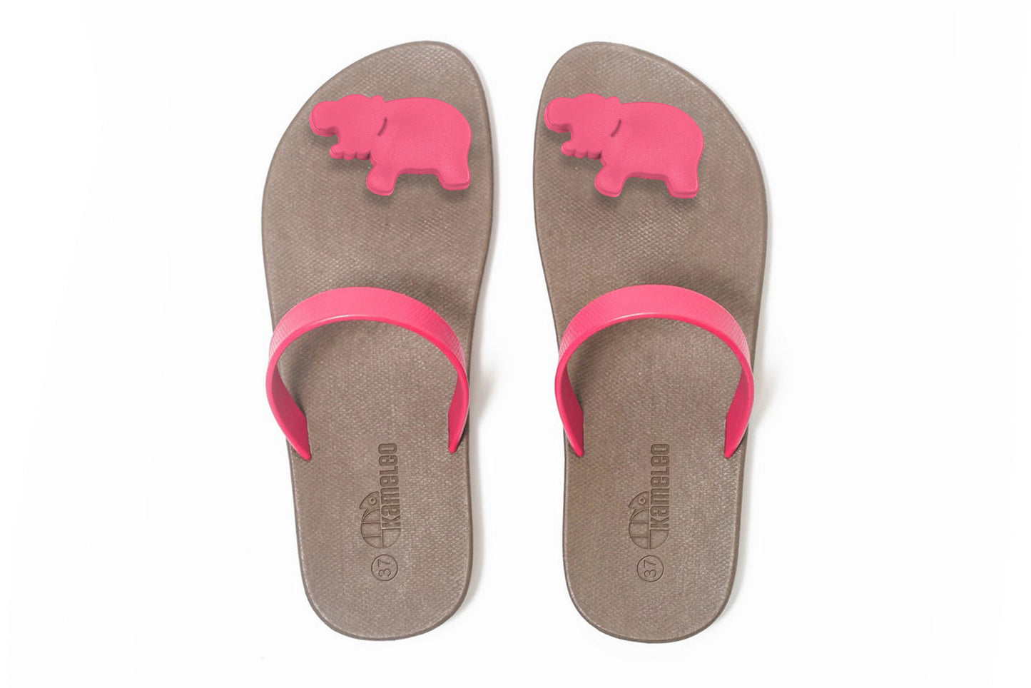 Poppi Hippo Brown Sole Pink Strap