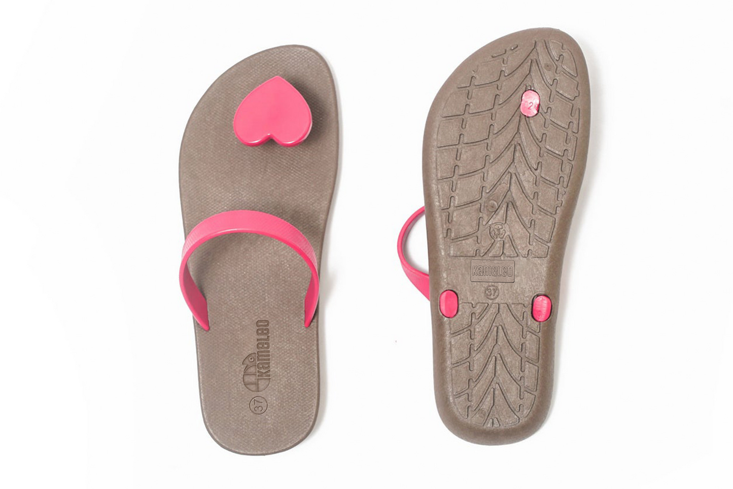 Poppi Heart Brown Sole Pink Strap