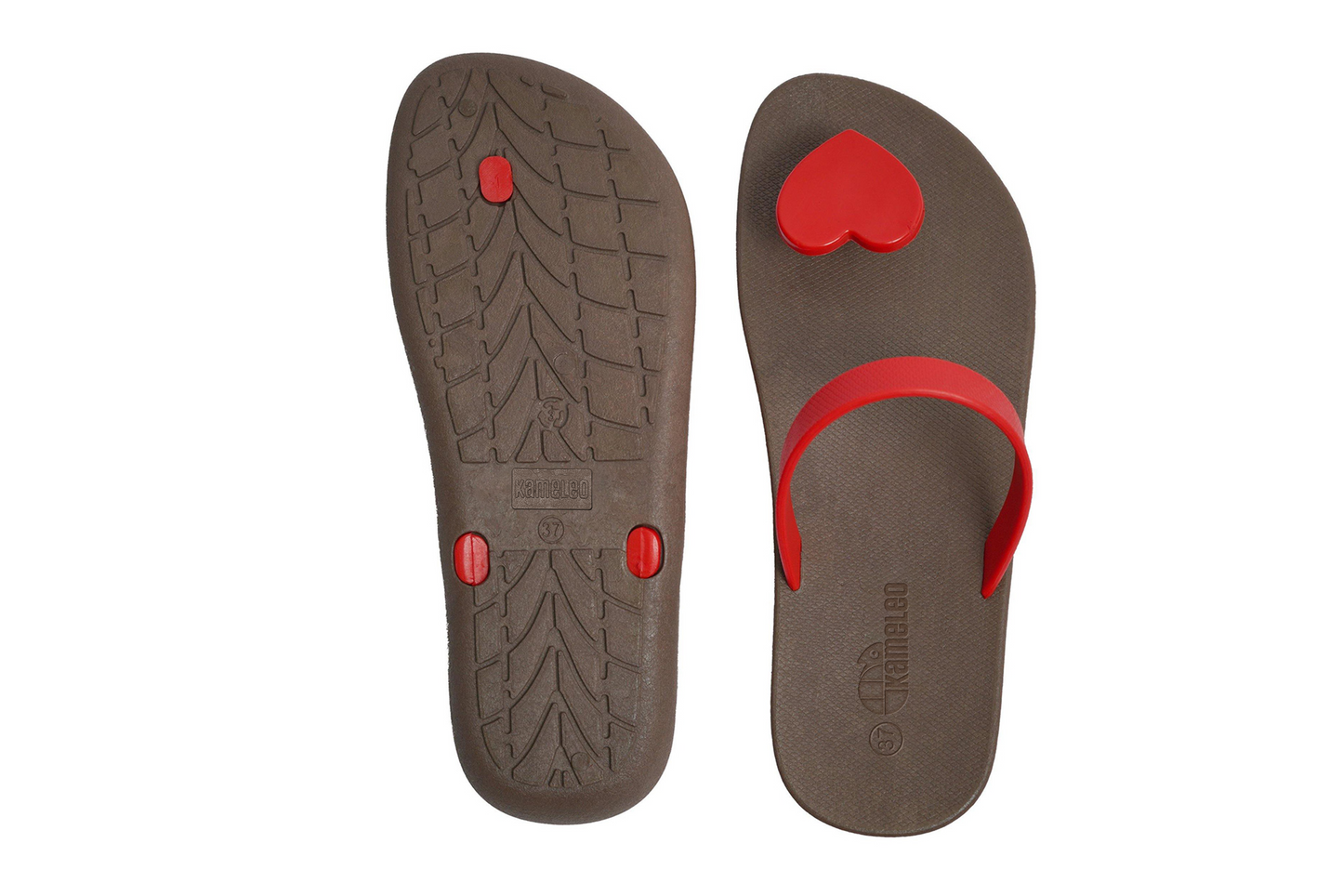 Poppi Heart Brown Sole Red Strap