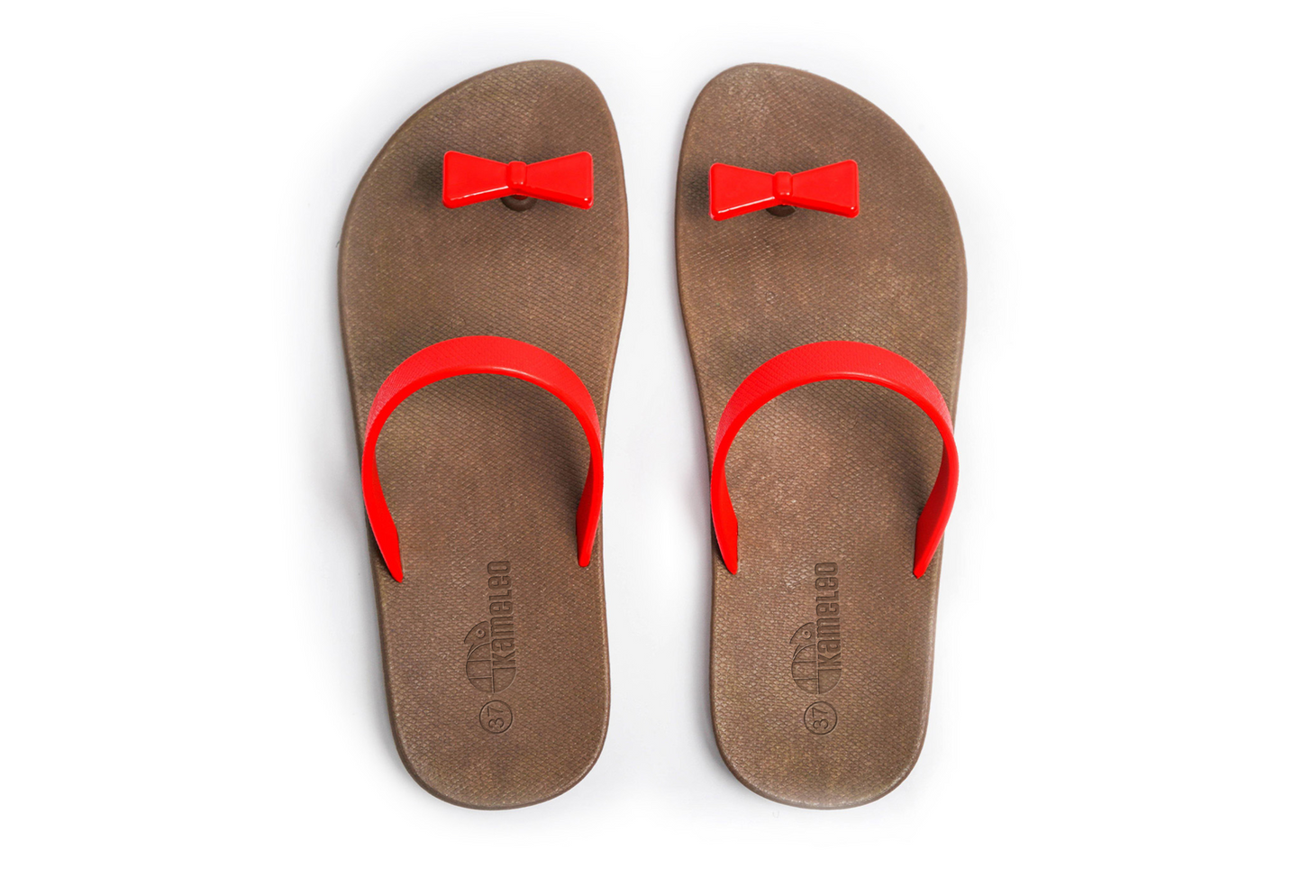Poppi Bow Brown Sole Red Strap
