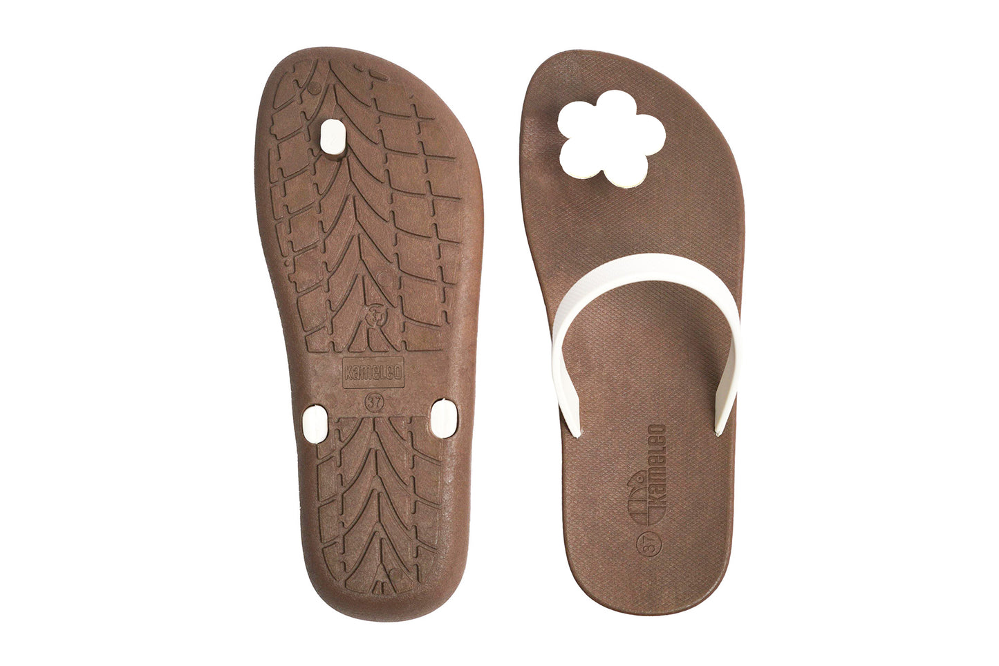 Poppi Flora Brown Sole White Strap