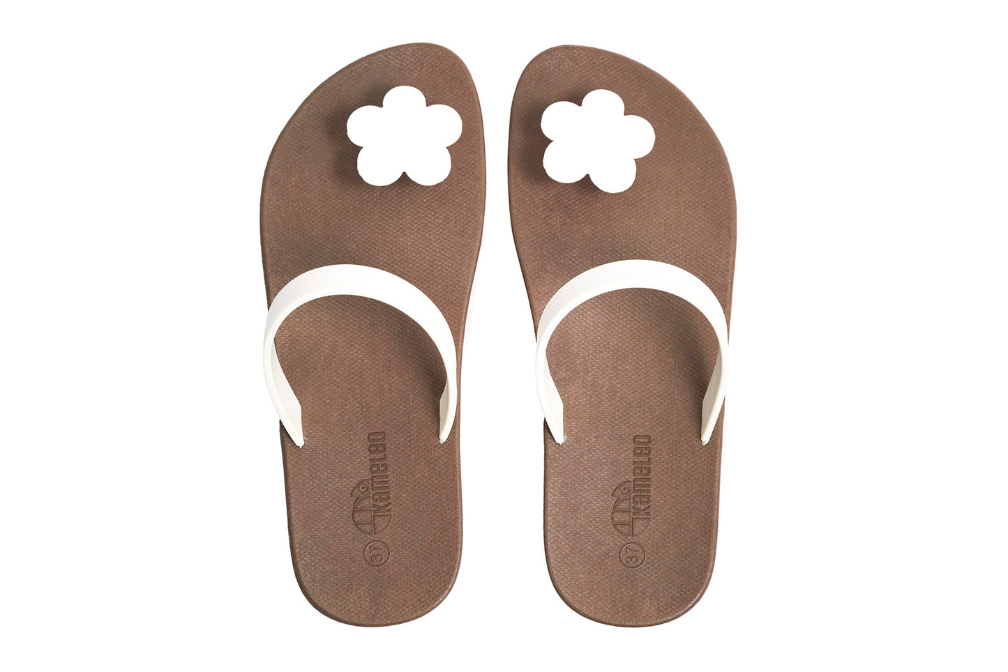 Poppi Flora Brown Sole White Strap