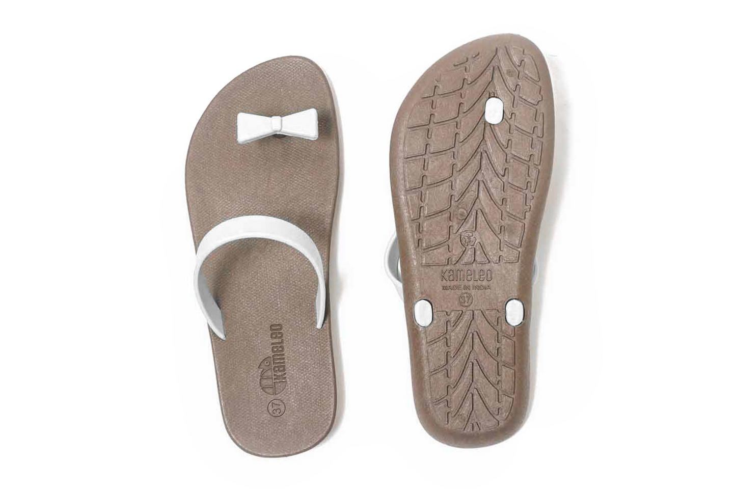 Poppi Bow Brown Sole White Strap