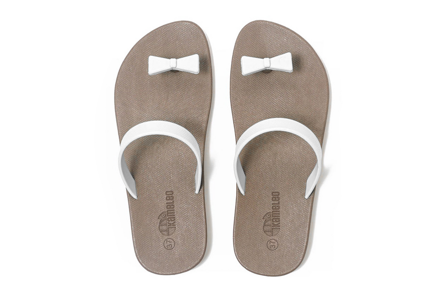 Poppi Bow Brown Sole White Strap