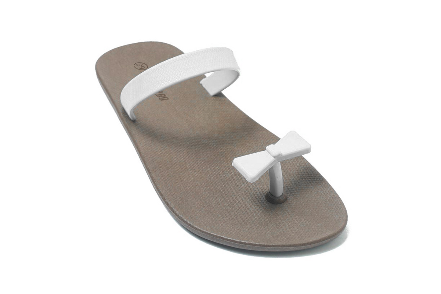Poppi Bow Brown Sole White Strap