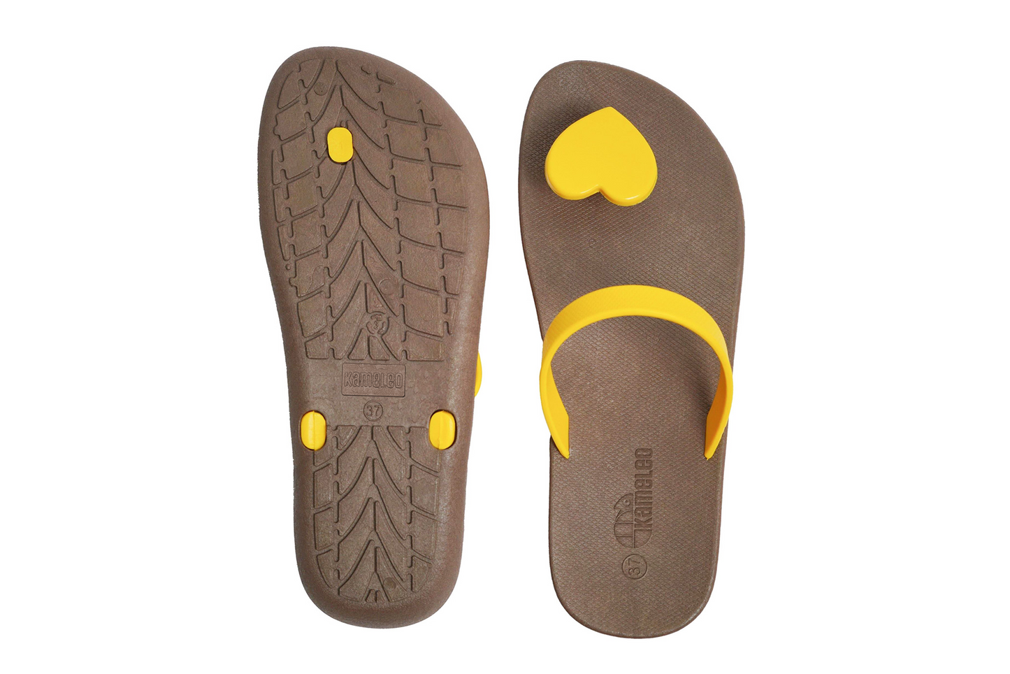 Poppi Heart Brown Sole Yellow Strap