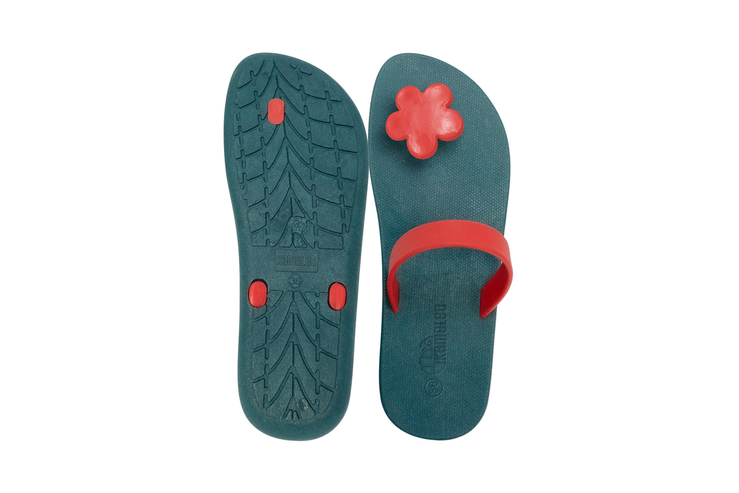 Poppi Flora Green Sole Red Strap