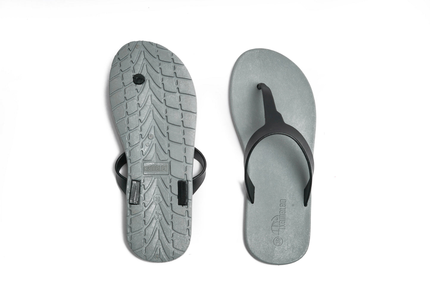 Thongs Grey Sole Black Strap