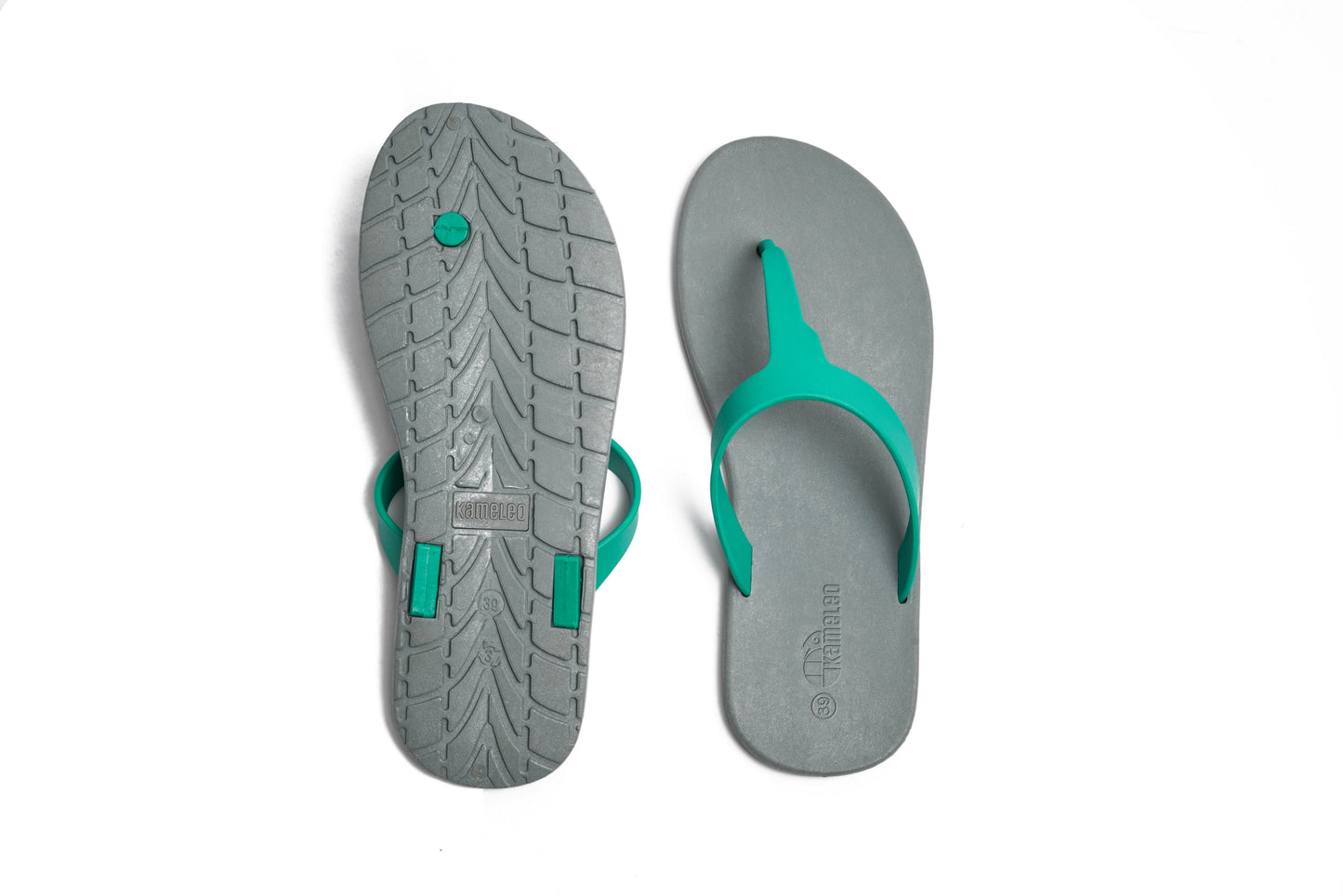 Thongs Grey Sole Green Strap