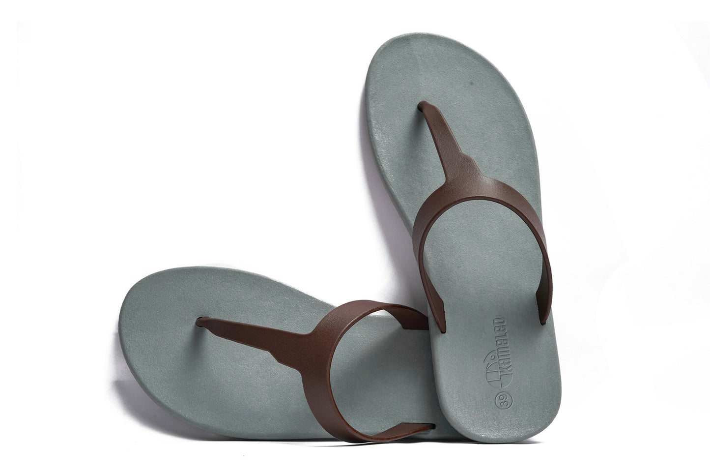 Thongs Grey Sole Brown Strap