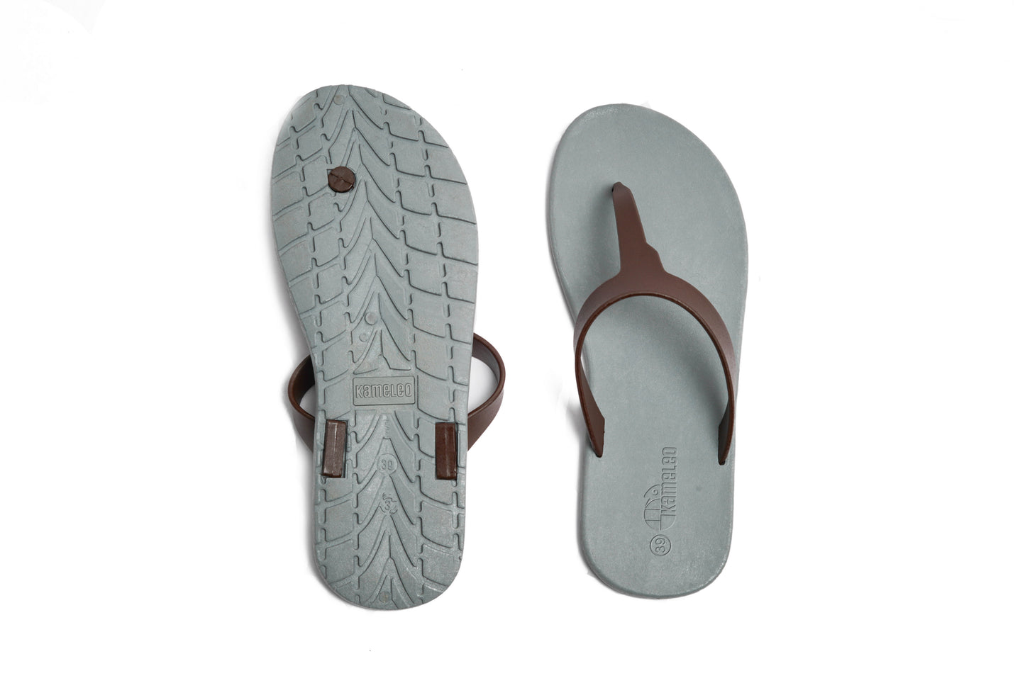Thongs Grey Sole Brown Strap