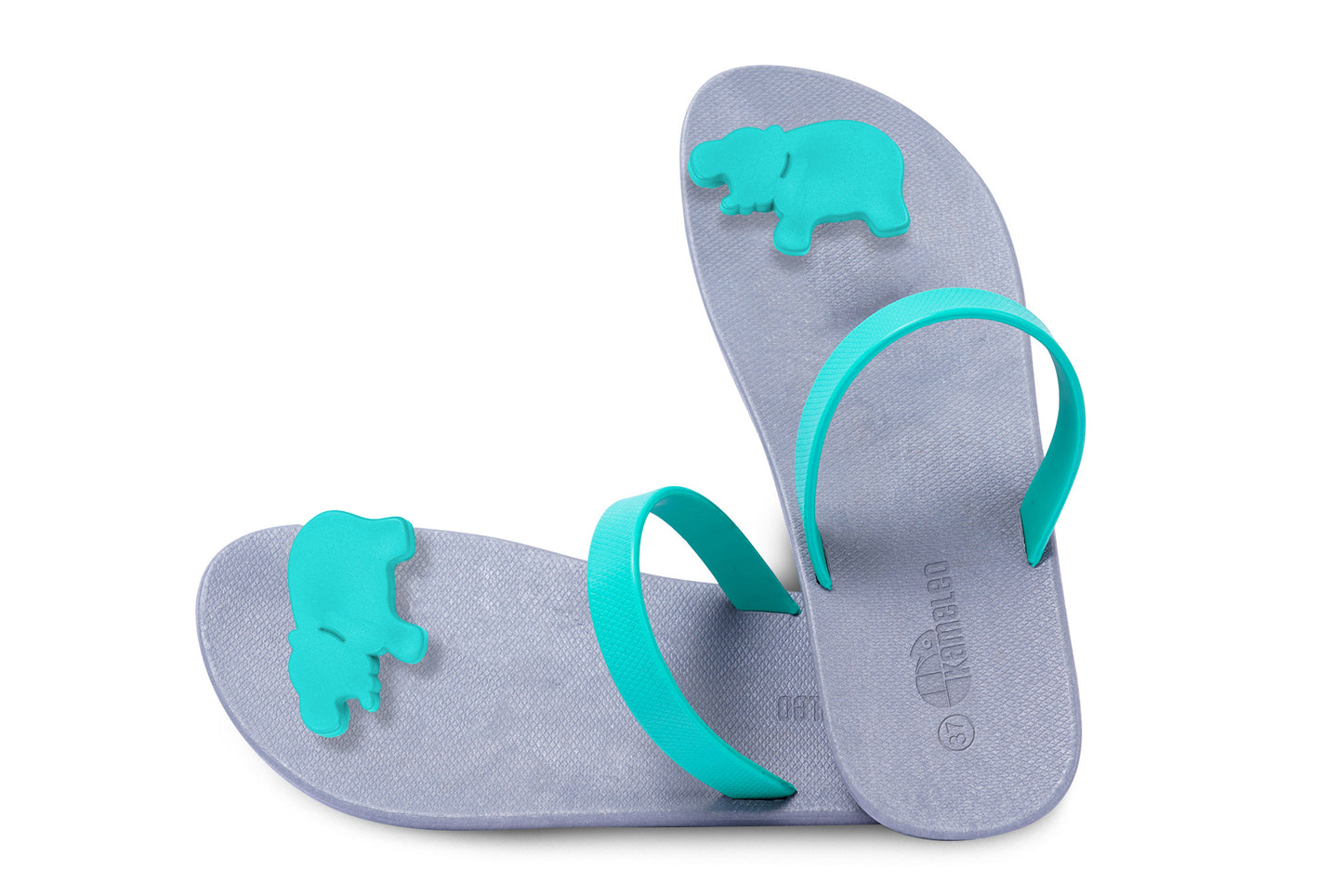 Poppi Hippo Grey Sole Green Strap