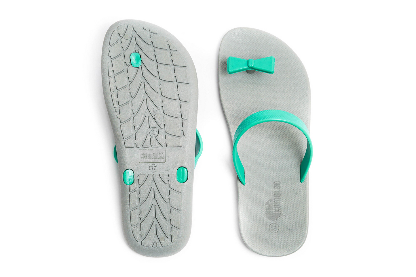 Poppi Bow Grey Sole Green Strap