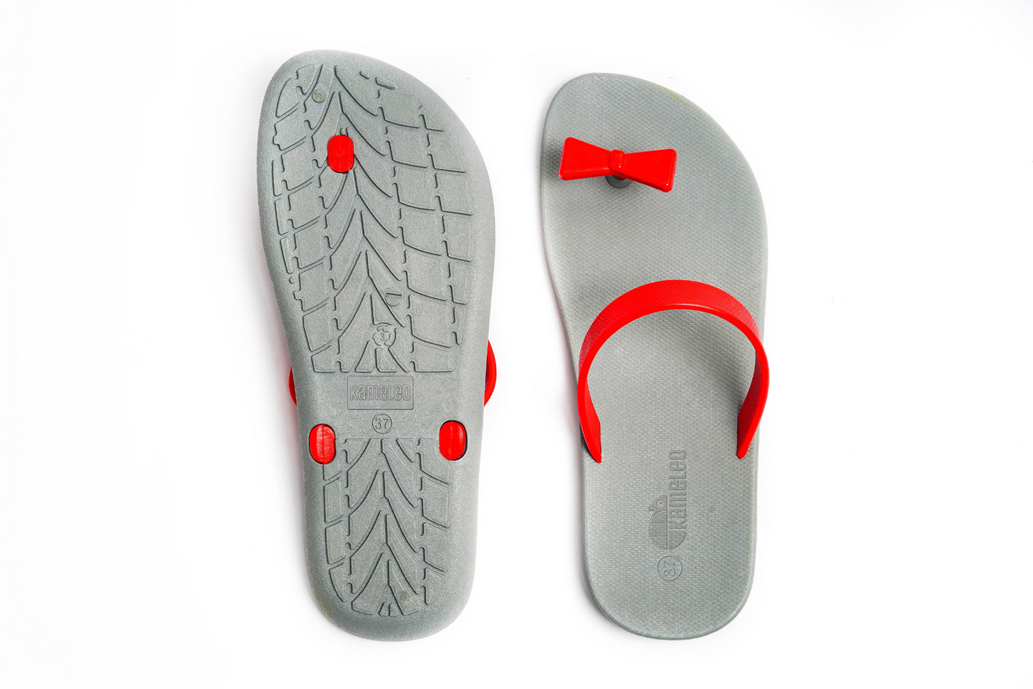 Poppi Bow Grey Sole Red Strap