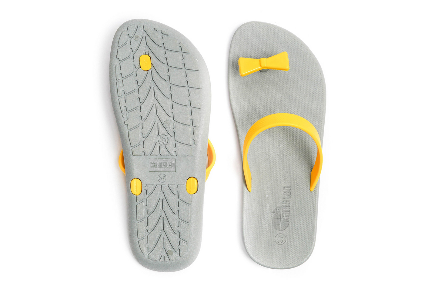 Poppi Bow Grey Sole Yellow Strap