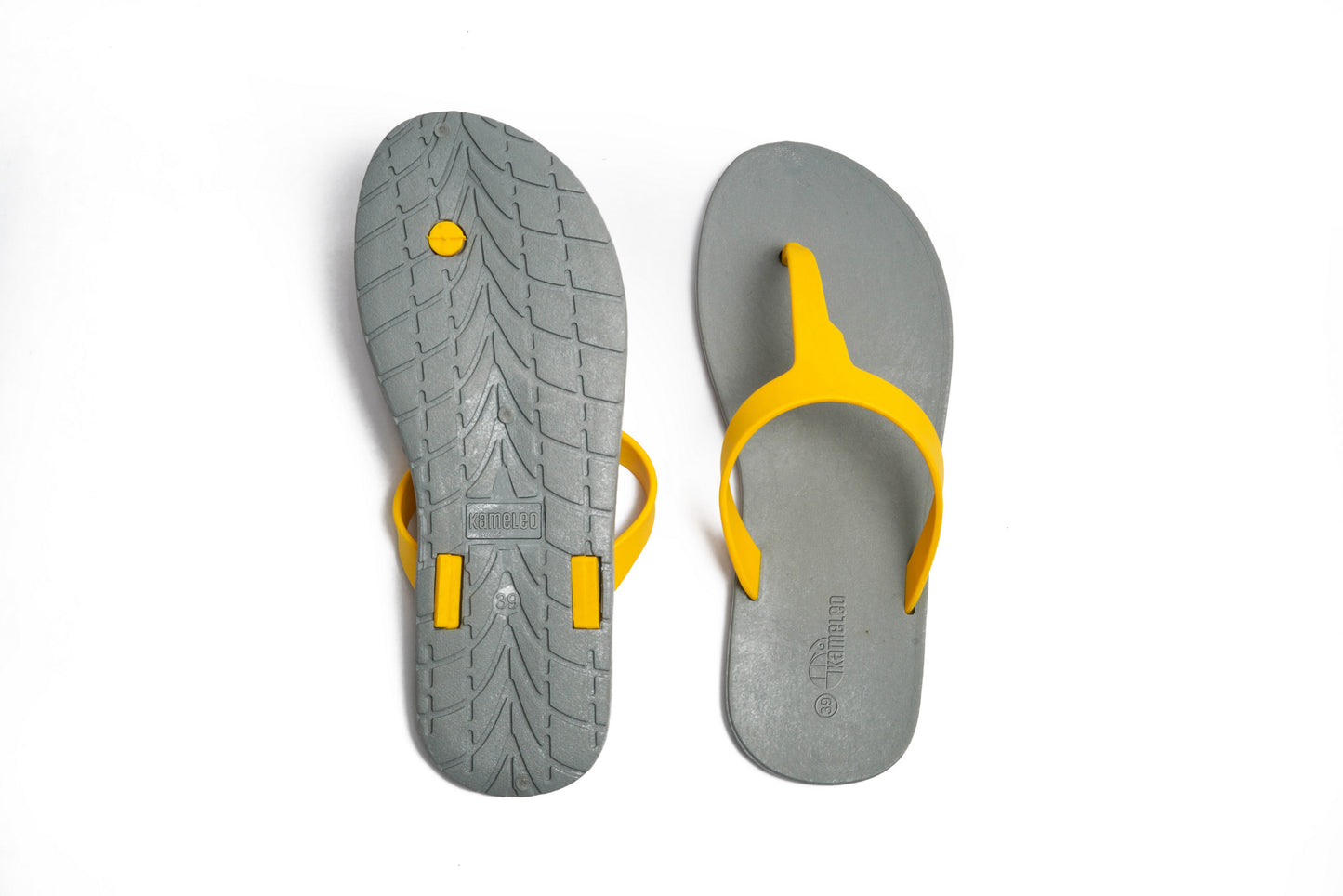 Thongs Grey Sole Yellow Strap