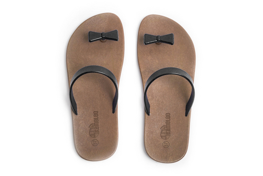 Poppi Bow Brown Sole Black Strap
