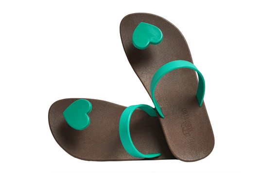 Poppi Heart Brown Sole Green Strap
