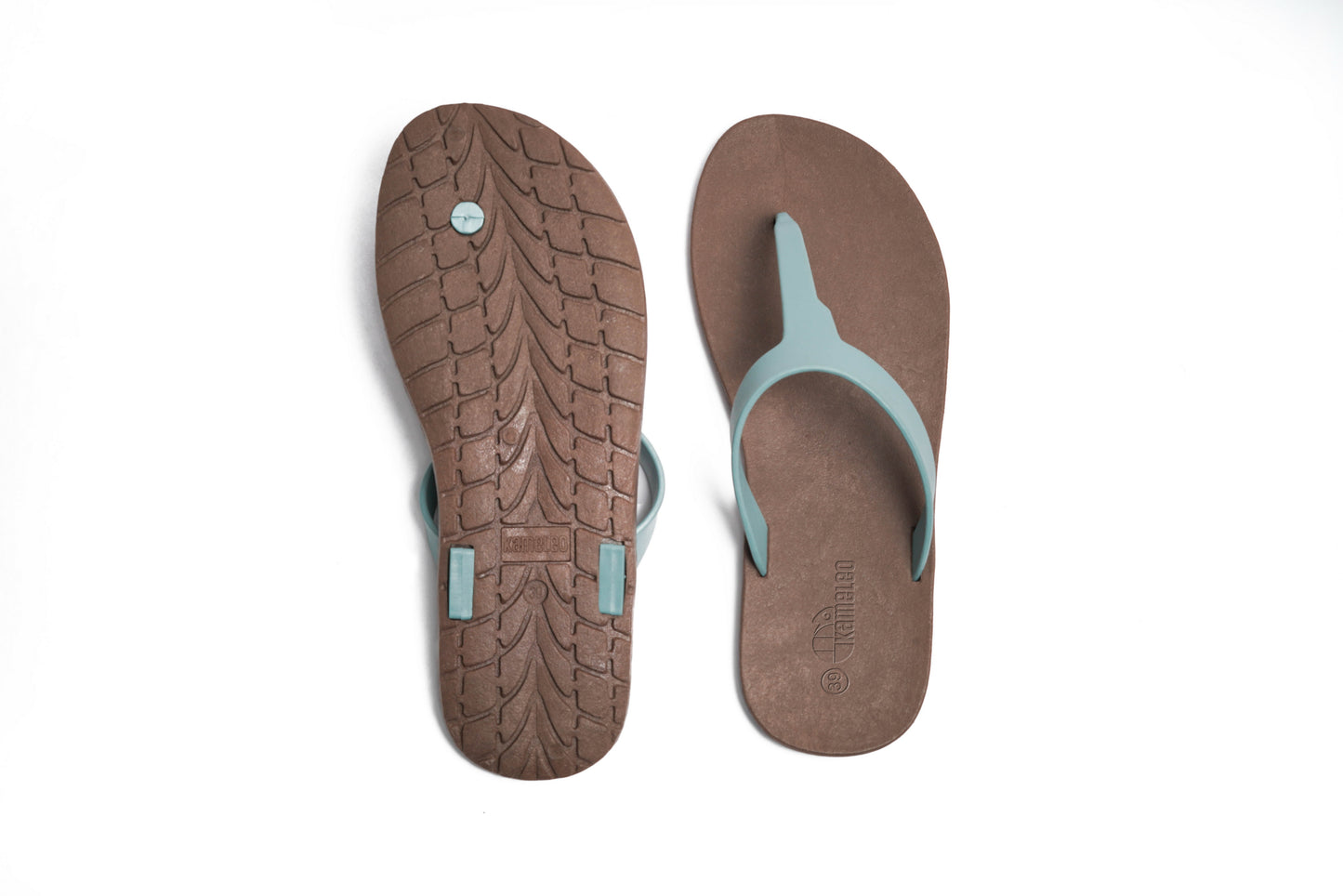 Thongs Brown Sole Grey Strap