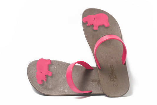 Poppi Hippo Brown Sole Pink Strap