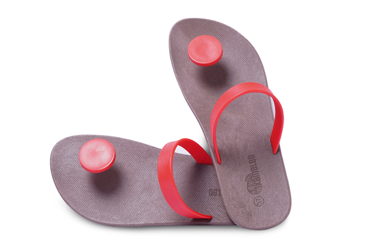 Poppi Dot Brown Sole Red Strap