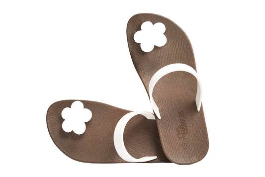 Poppi Flora Brown Sole White Strap