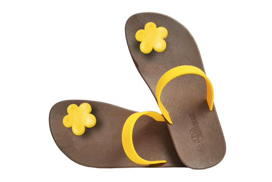 Poppi Flora Brown Sole Yellow Strap