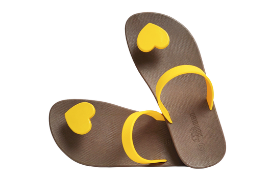 Poppi Heart Brown Sole Yellow Strap