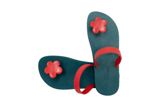 Poppi Flora Green Sole Red Strap