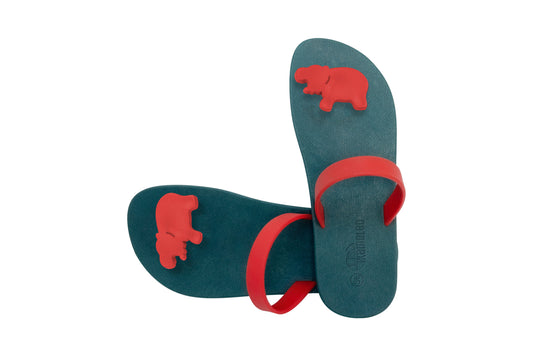 Poppi Hippo Green Sole Red Strap