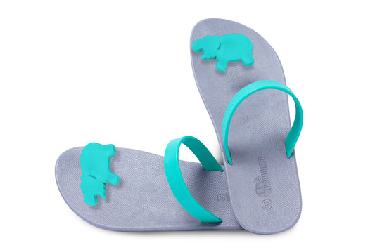 Poppi Hippo Grey Sole Green Strap