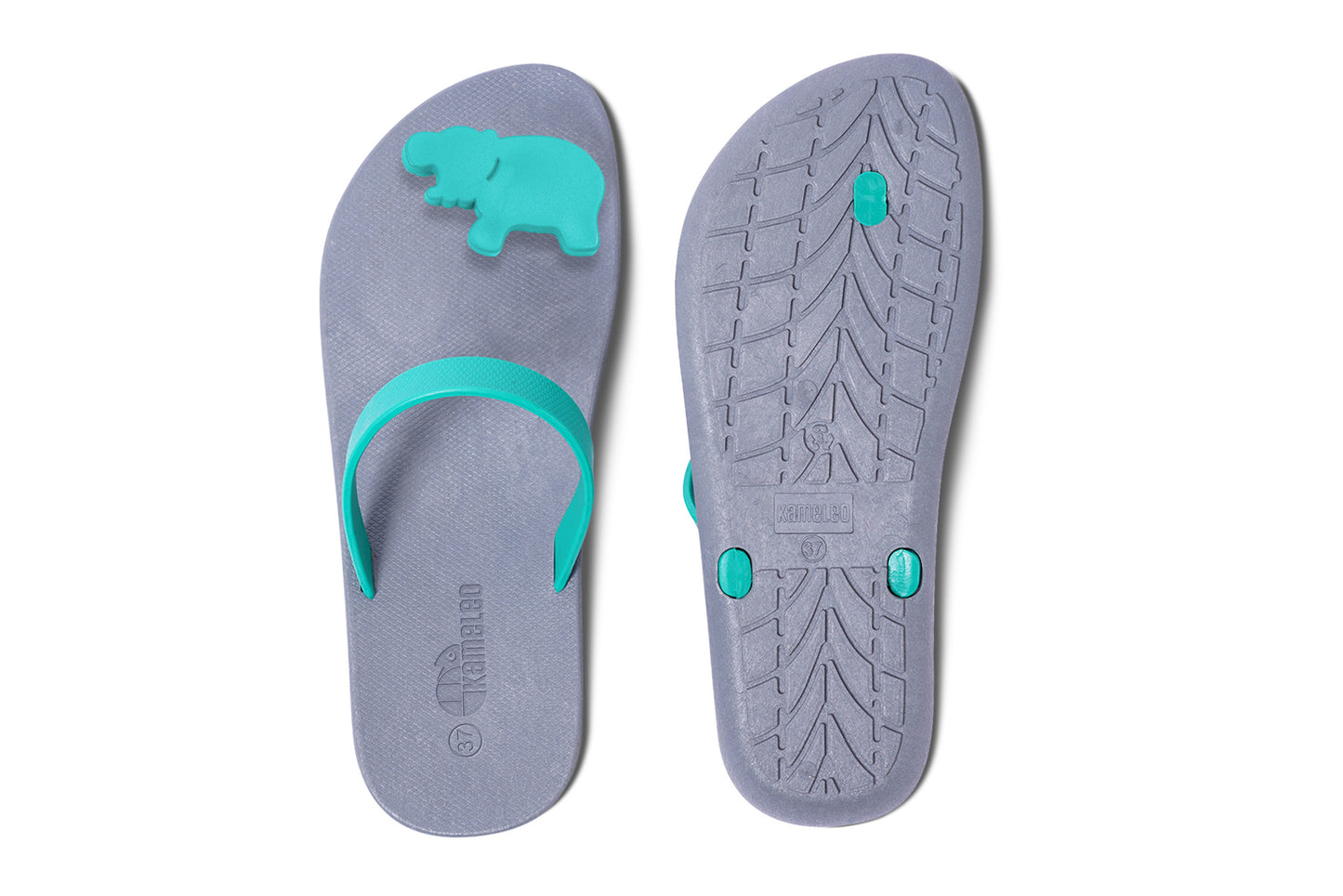 Poppi Hippo Grey Sole Green Strap