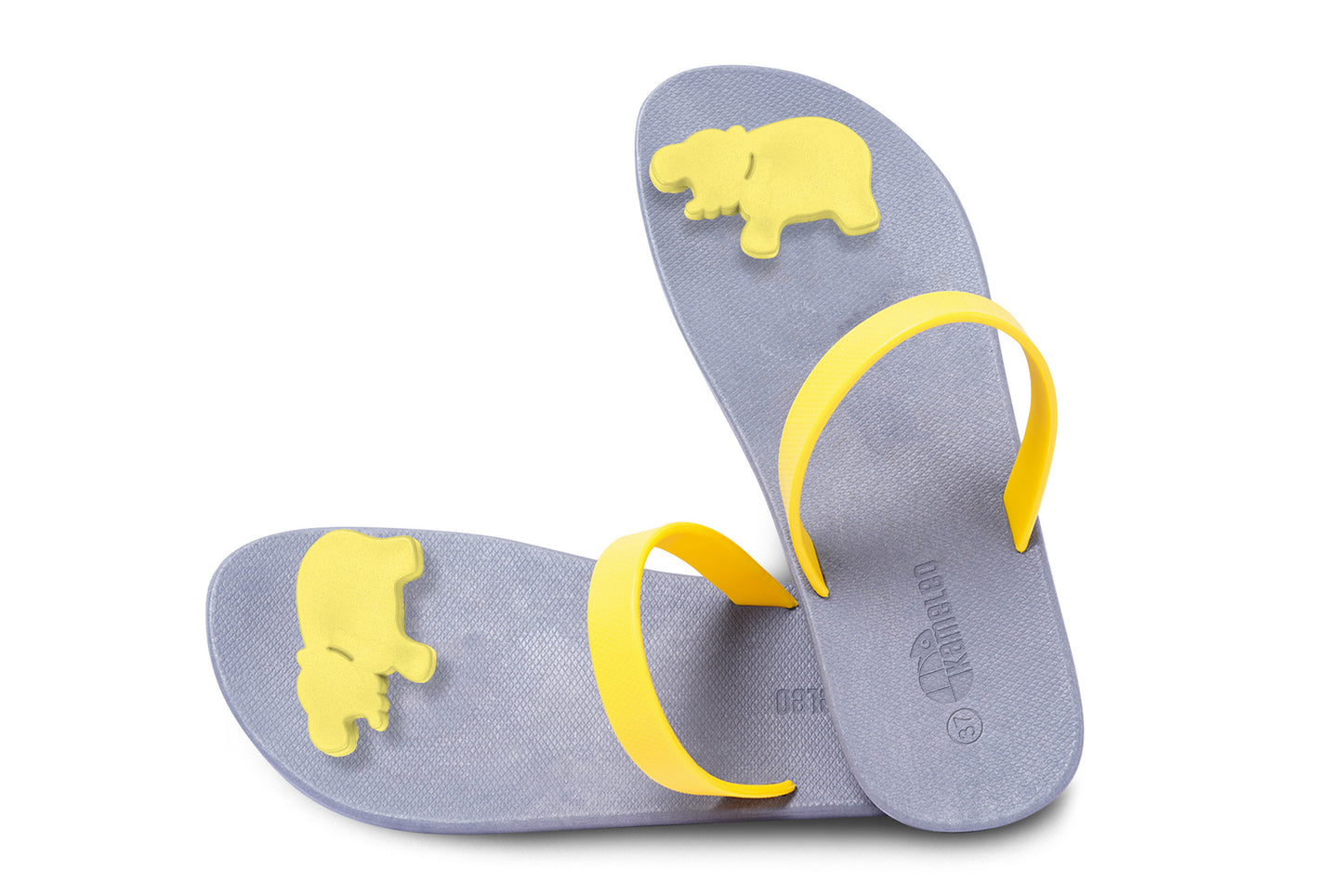 Poppi Hippo Grey Sole Yellow Strap