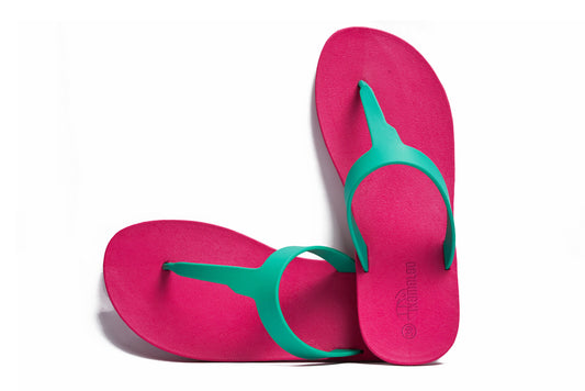 Thongs Pink Sole Green Strap