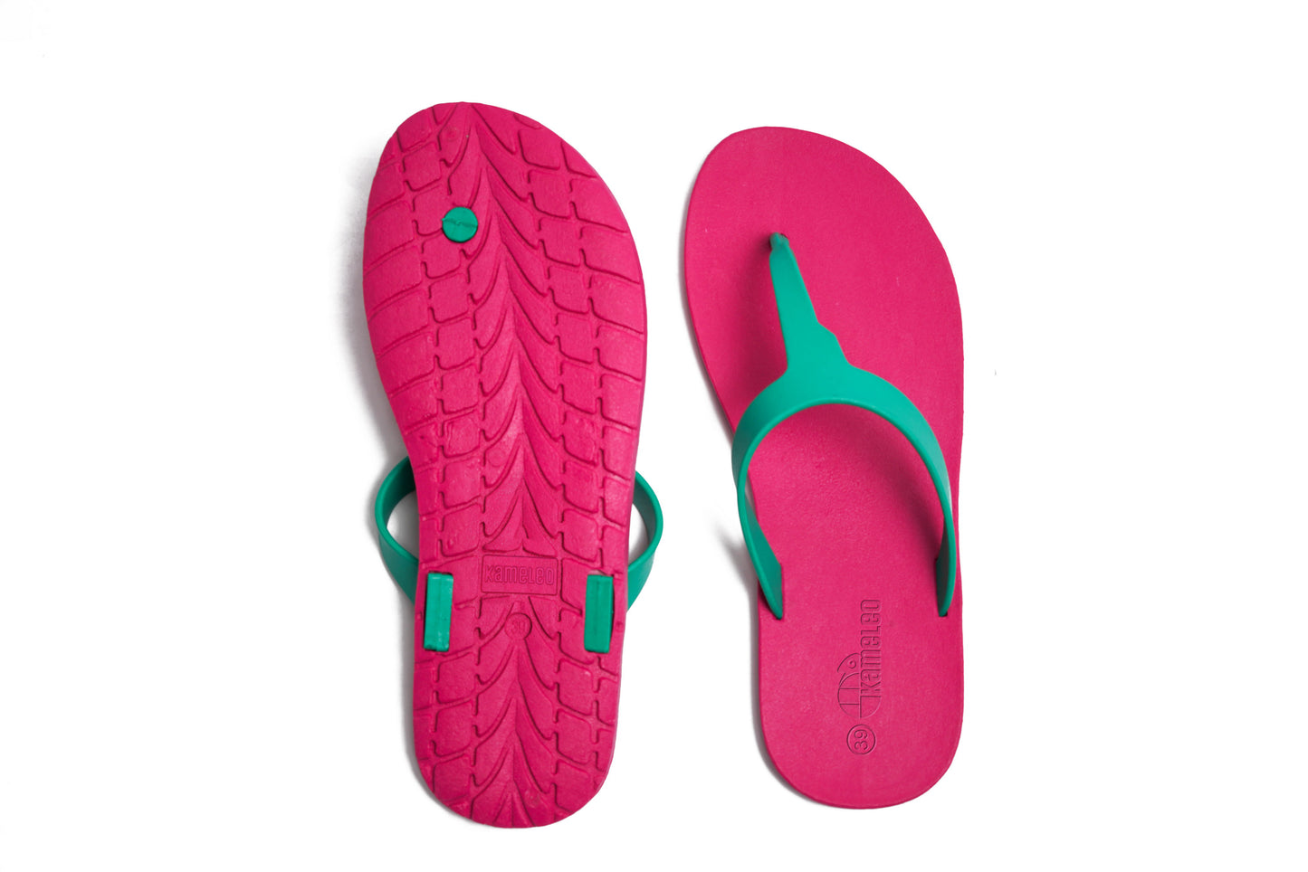 Thongs Pink Sole Green Strap