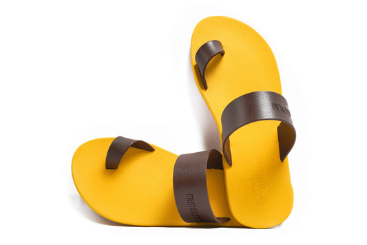 Pop Thumb Yellow Sole Brown Strap